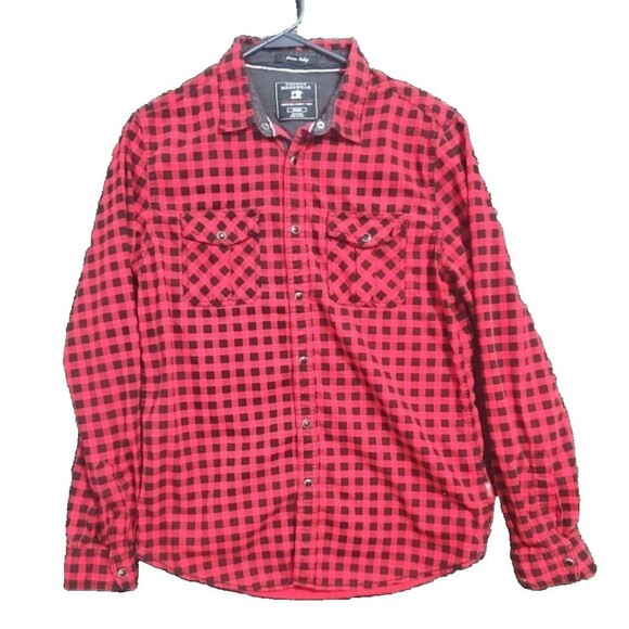 Cactus Menswear Medium Long Sleeve Black Pearl Snap Button Down Red Black Plaid - Picture 1 of 12